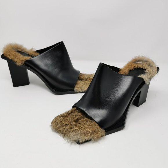Marques Almeida Black Leather Mules Lined in Fur - Picture 6 of 16